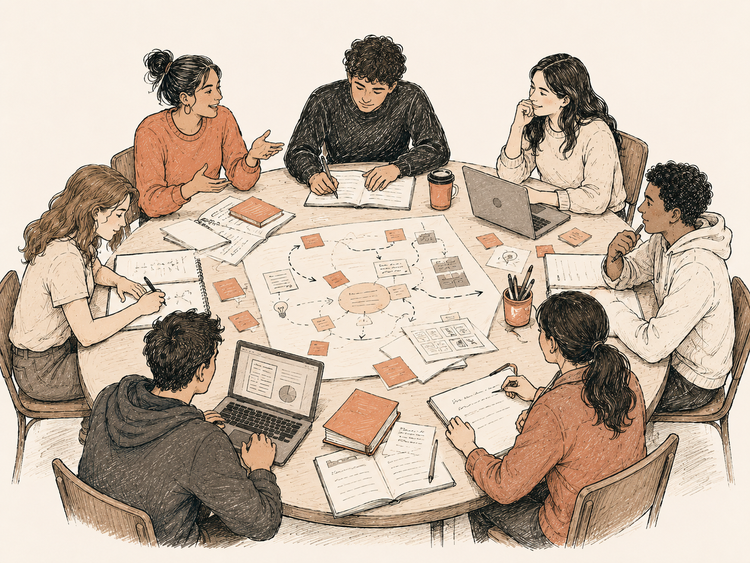 Illustration representing student group work