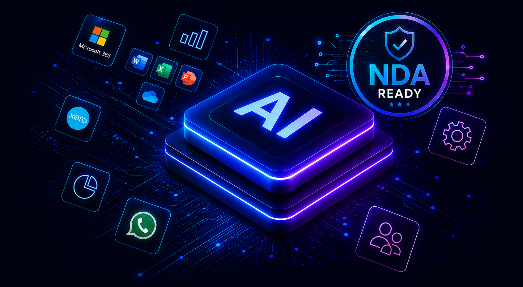 AIFusionX integrates AI with the world's leading business applications including Microsoft 365, Azure, AWS, Google Cloud, Databricks, Snowflake, Salesforce, Power BI, Xero, QuickBooks, HubSpot, Slack, OpenAI and many more.