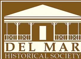 Logo of Del Mar Historical Society featuring a depiction of a historic building with a veranda.