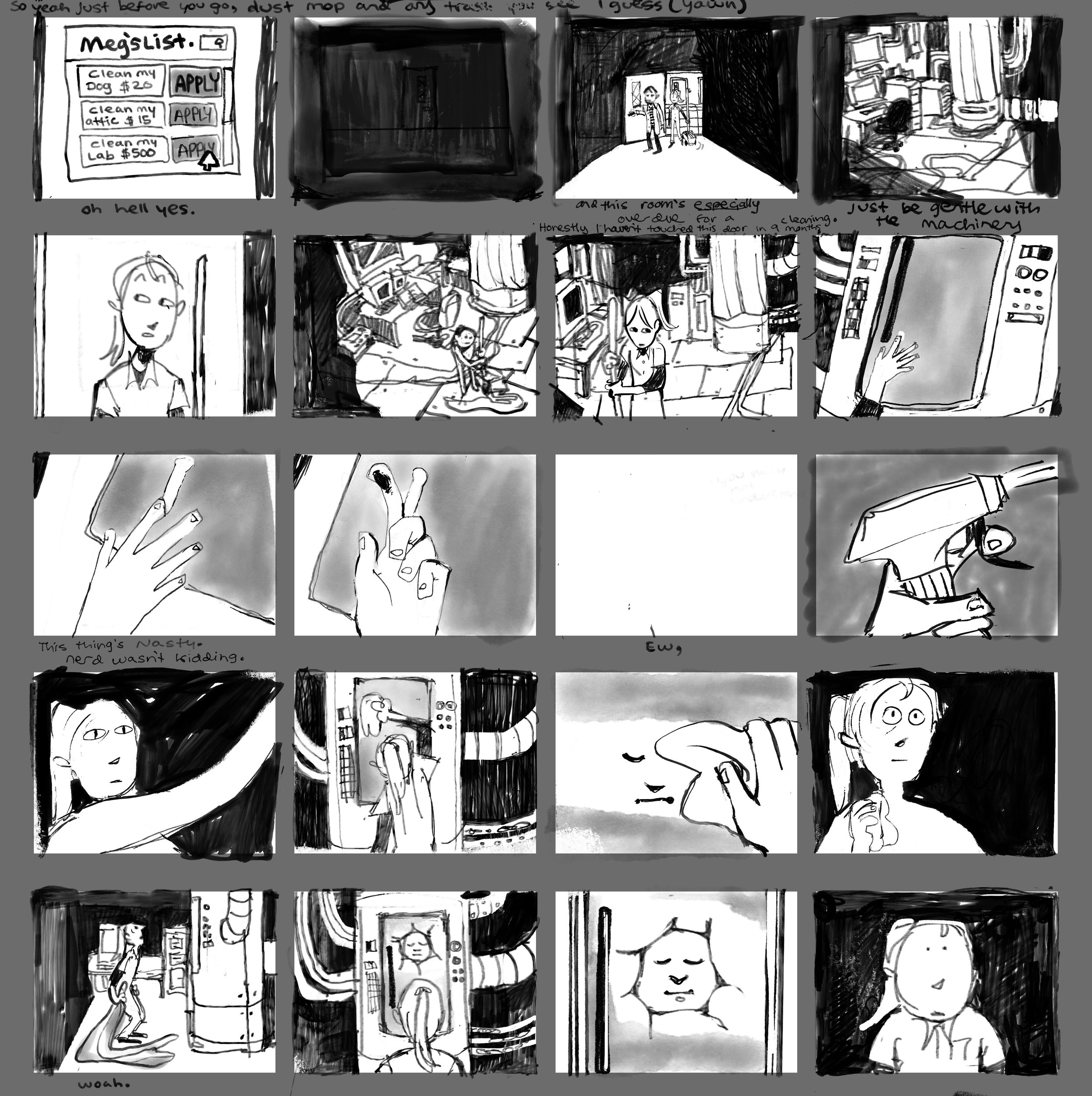 Black and white story boards