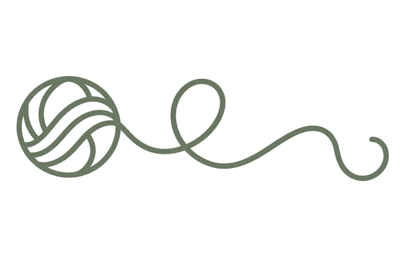 Minimal monoline ball of thread gently unwinding in muted Forest Sage, symbolizing release, reflection, clarity, healing, and finding a way forward.