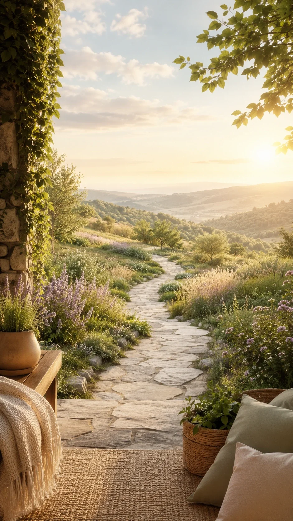 Hopeful sunlit garden path opening toward a bright horizon, symbolizing calm, steadiness, and support in anxiety treatment.