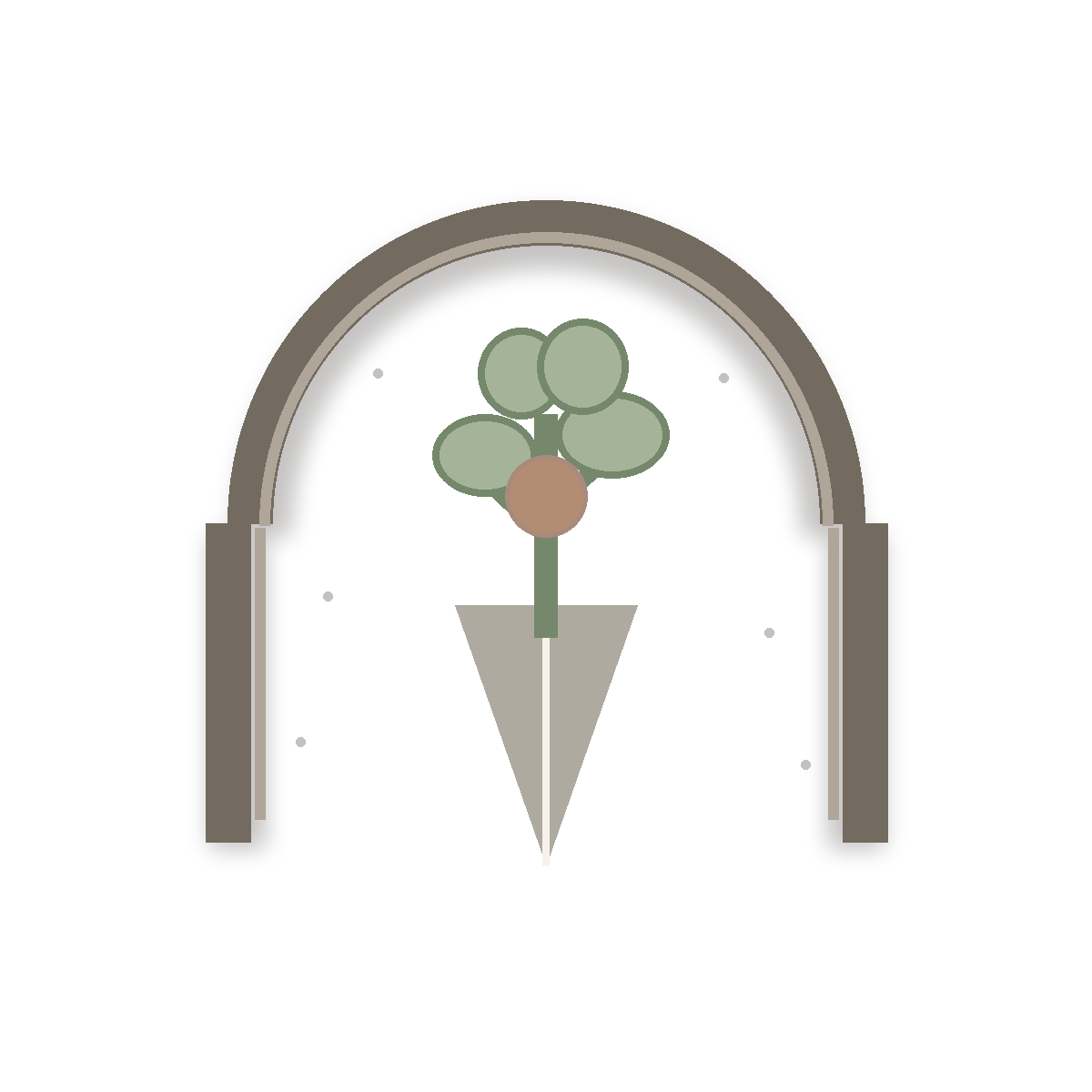 Transparent icon with a stone arch, pathway, and growing plant.