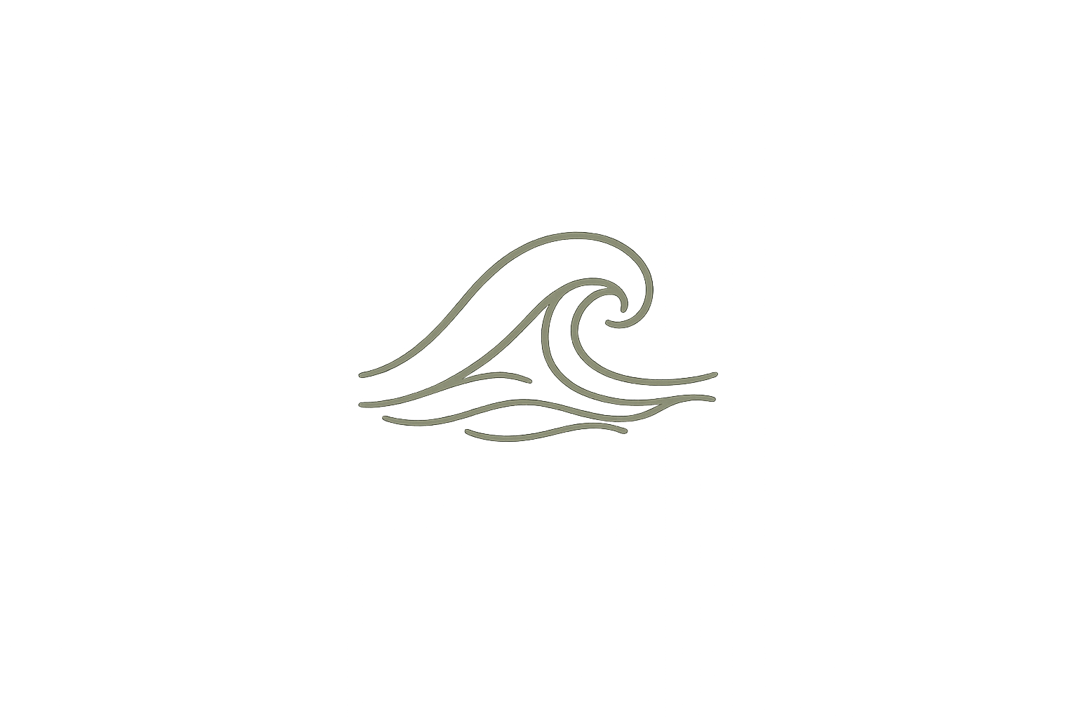 Thin-line forest sage icon of a gentle ocean wave representing resilience, calm, and emotional flow.