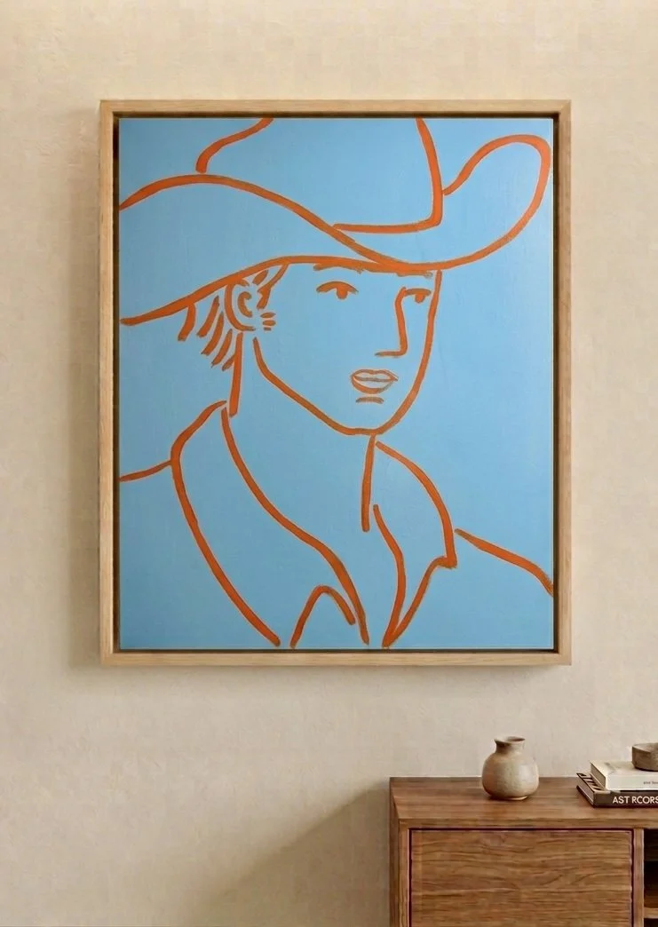 cowboy in sky and clementine, 40" x 30", $1750 - available