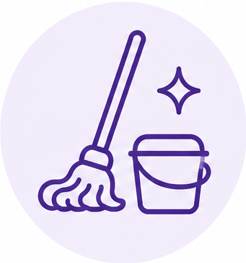 Icon of a mop and bucket with a star sparkle