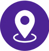 Purple location pin icon with a white circle in the center, representing a map or navigation marker.