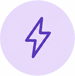 Purple lightning bolt symbol on a light purple circular background