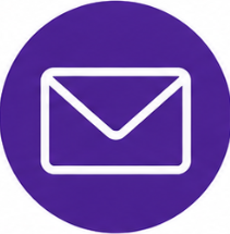 Icon of an envelope against a purple circular background.