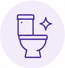 Toilet with a sparkling star symbol indicating cleanliness or freshness