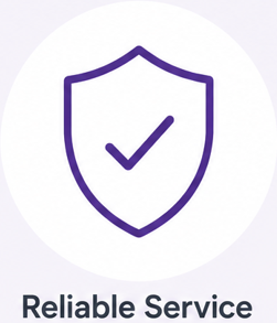 Shield icon with a check mark inside and the text "Reliable Service" below.
