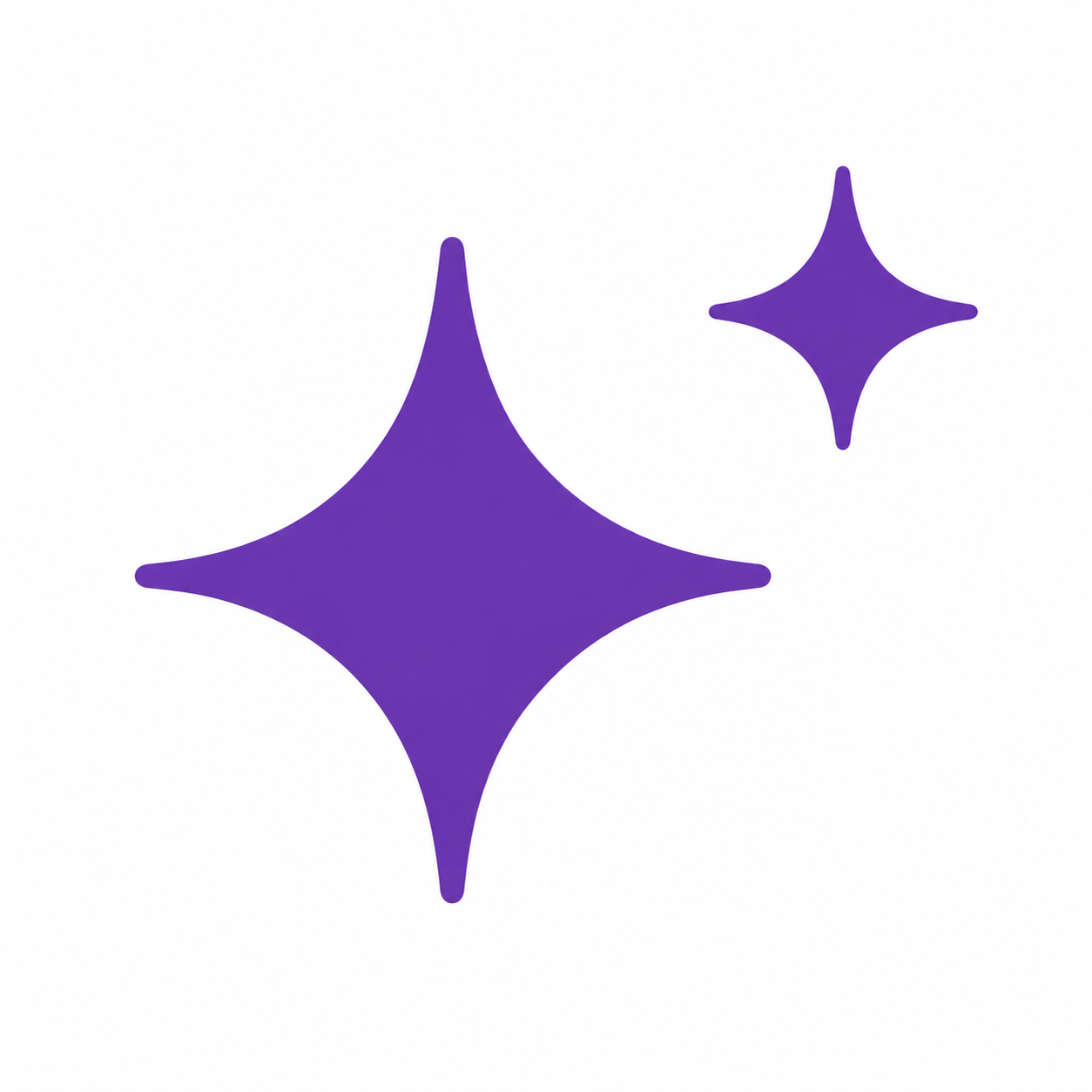 Two purple, star-shaped sparkles on a white background.