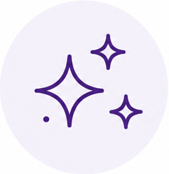Illustration of three purple sparkling stars on a light purple circular background