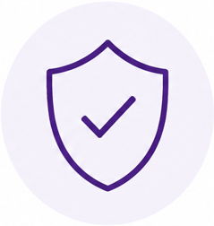 Shield icon with a check mark inside, representing security or protection.