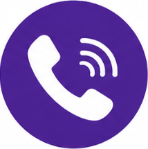 Purple round icon with white telephone handset and sound wave symbol, representing a calling or communication app.