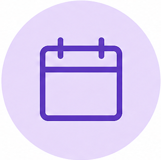 Icon of a calendar with purple outline on a light purple background