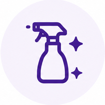 Purple cleaning spray bottle icon with sparkles