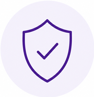 Icon of a shield with a checkmark inside, representing security or protection.