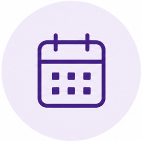 Simple purple calendar icon on a light background.