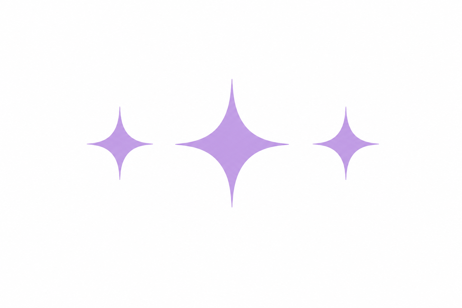 Four purple star-shaped sparkles on a white background, with the smallest at each end and the largest in the middle.