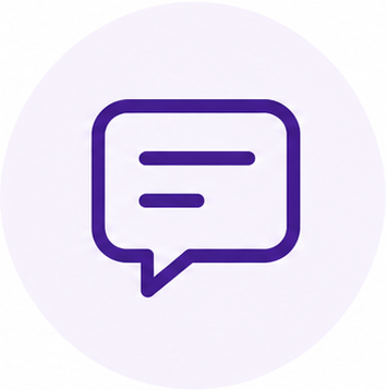 Purple speech bubble icon with two horizontal lines inside