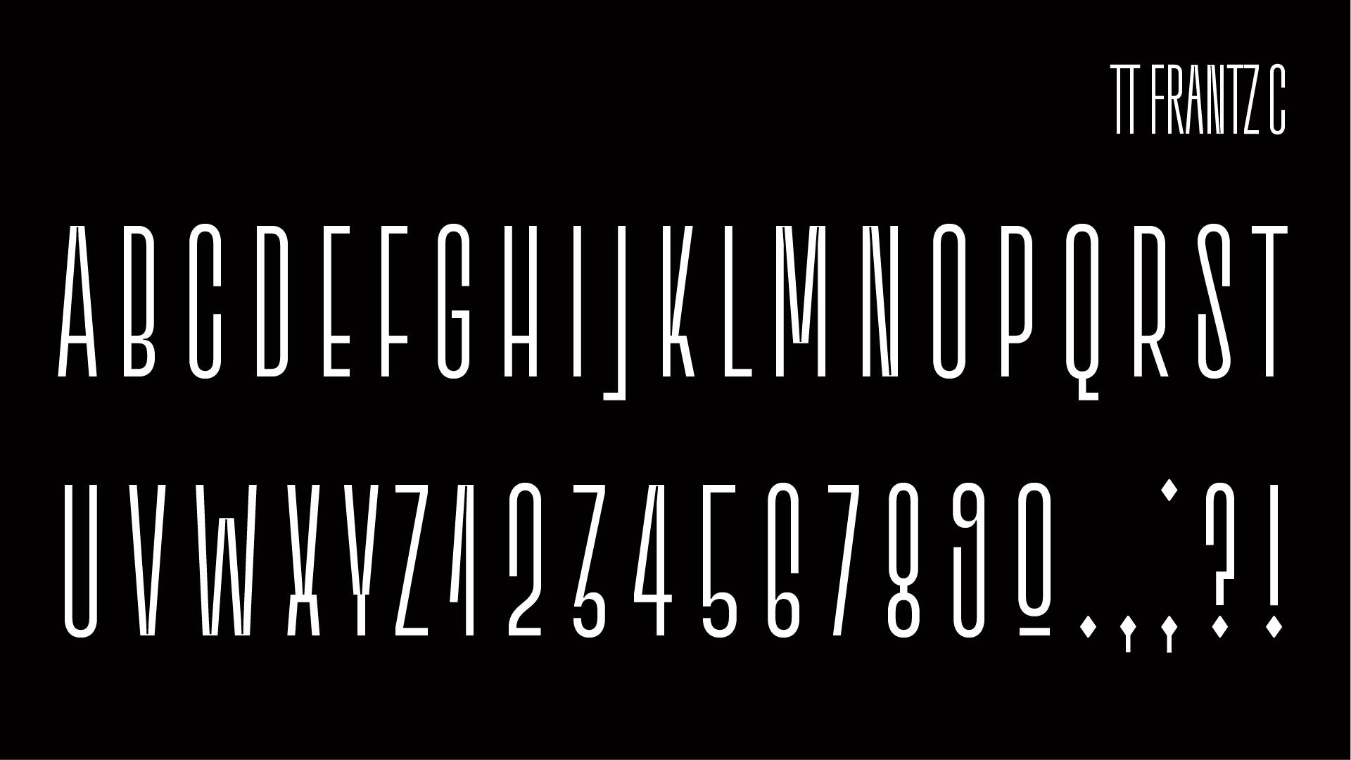 TT Frantz C typeface showcasing letters, numbers and symbols.