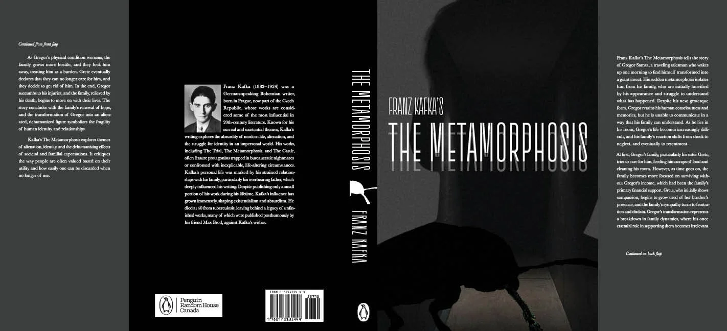 A spread of the book dust cover design with the flaps on either side, the author's information on the back, spine and the front cover design.