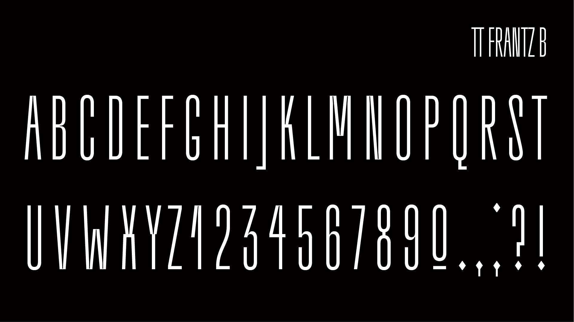 TT Frantz B typeface showcasing letters, numbers and symbols.
