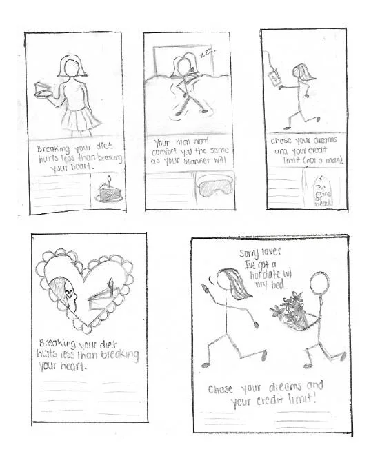 A sketch of five different layouts for the poster designs.