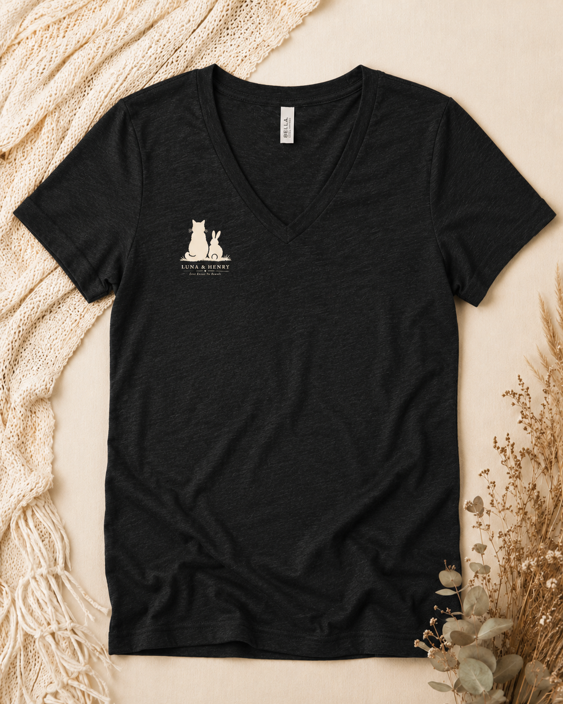 Love Knows No Bounds Black Heather Premium V-Neck Tee - Chest Print