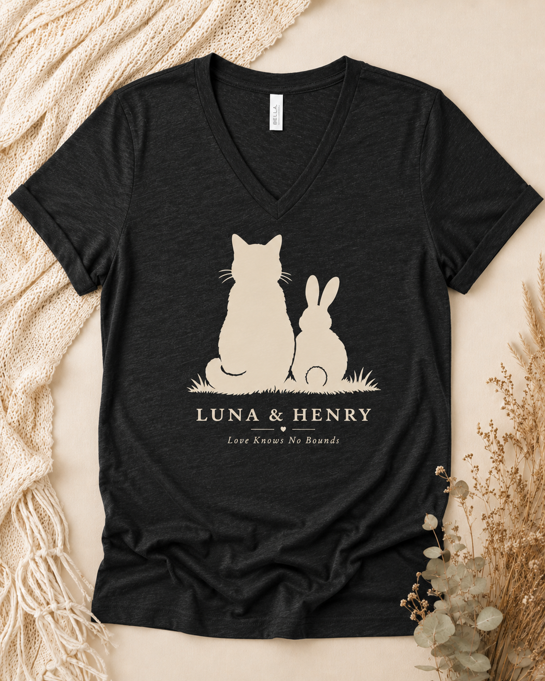 Love Knows No Bounds Black Heather Premium V-Neck Tee - Large Print