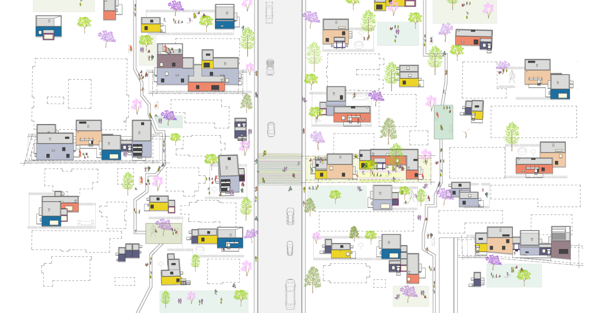 Plan showing how RTL blocks form a flexible, walkable neighborhood — MB Architecture