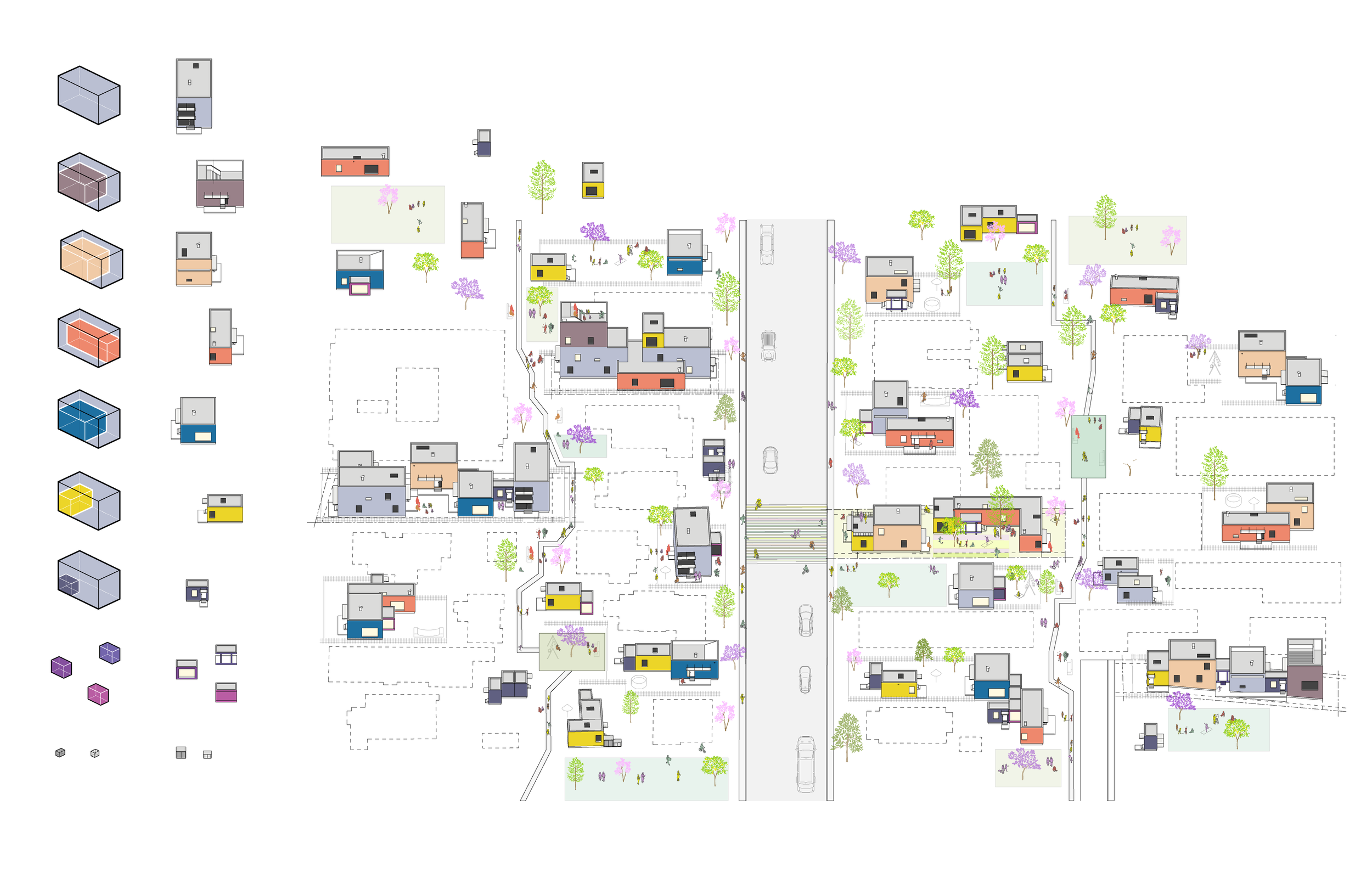 Plan showing how Modular Spectacular blocks form a flexible, walkable neighborhood — MB Architecture