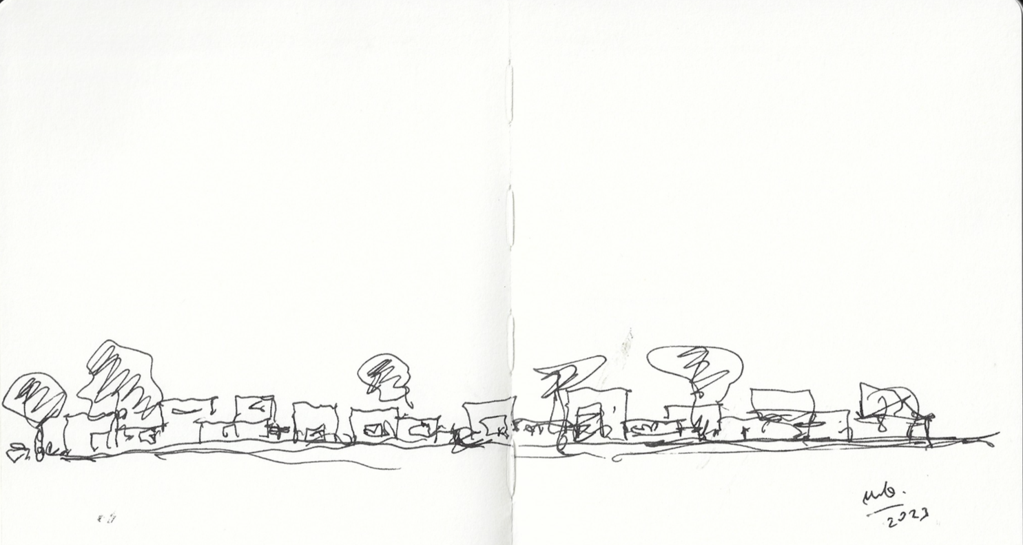 Architect's line sketch of the Sag Harbor neighborhood rhythm