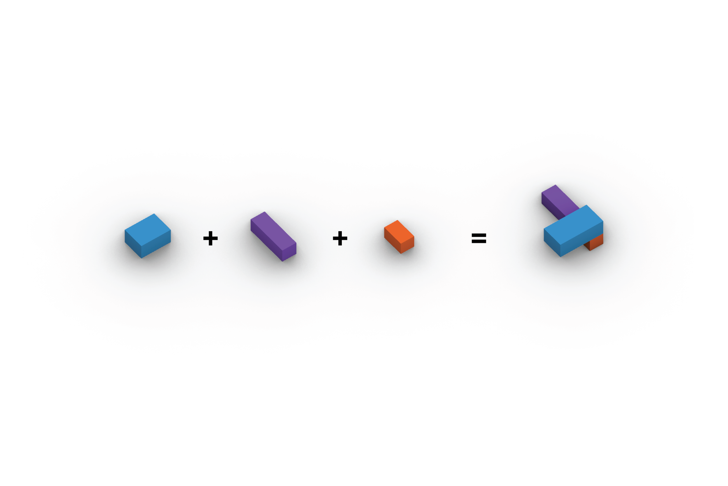 Isometric diagram: Flex Unit, Cottage and Shotgun buildings combine into one Modular Spectacular home