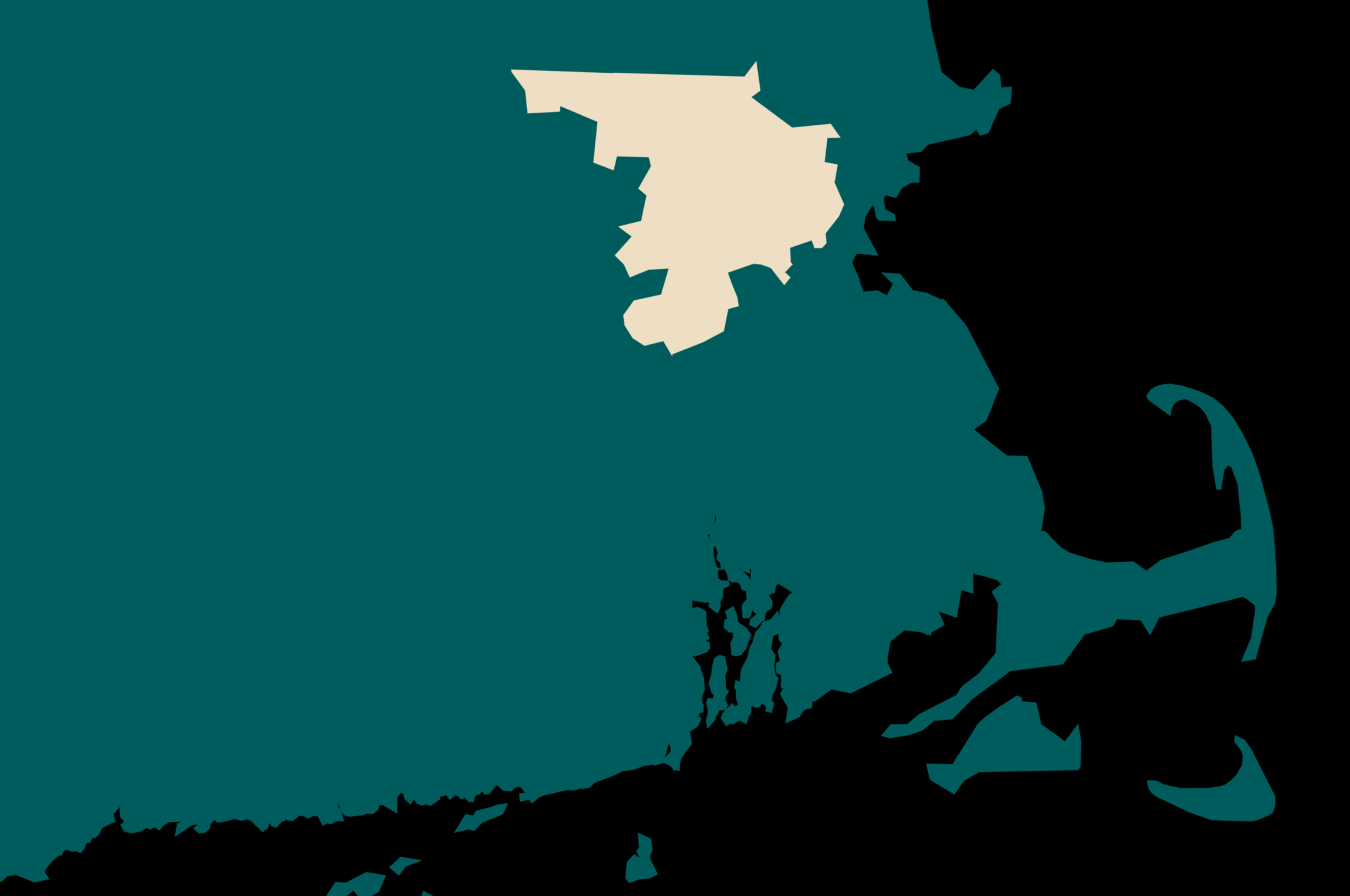 Illustration of Middlesex County, Massachusetts highlighted against a broader image of New England the ocean.
