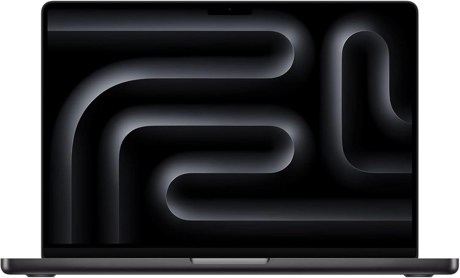 A black laptop with a closed lid showing a sleek design and a dark, abstract graphic on the top cover.