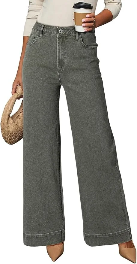 high-waisted green wide-leg jeans