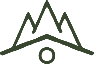 A simple line drawing of a mountain range with a circle below it.