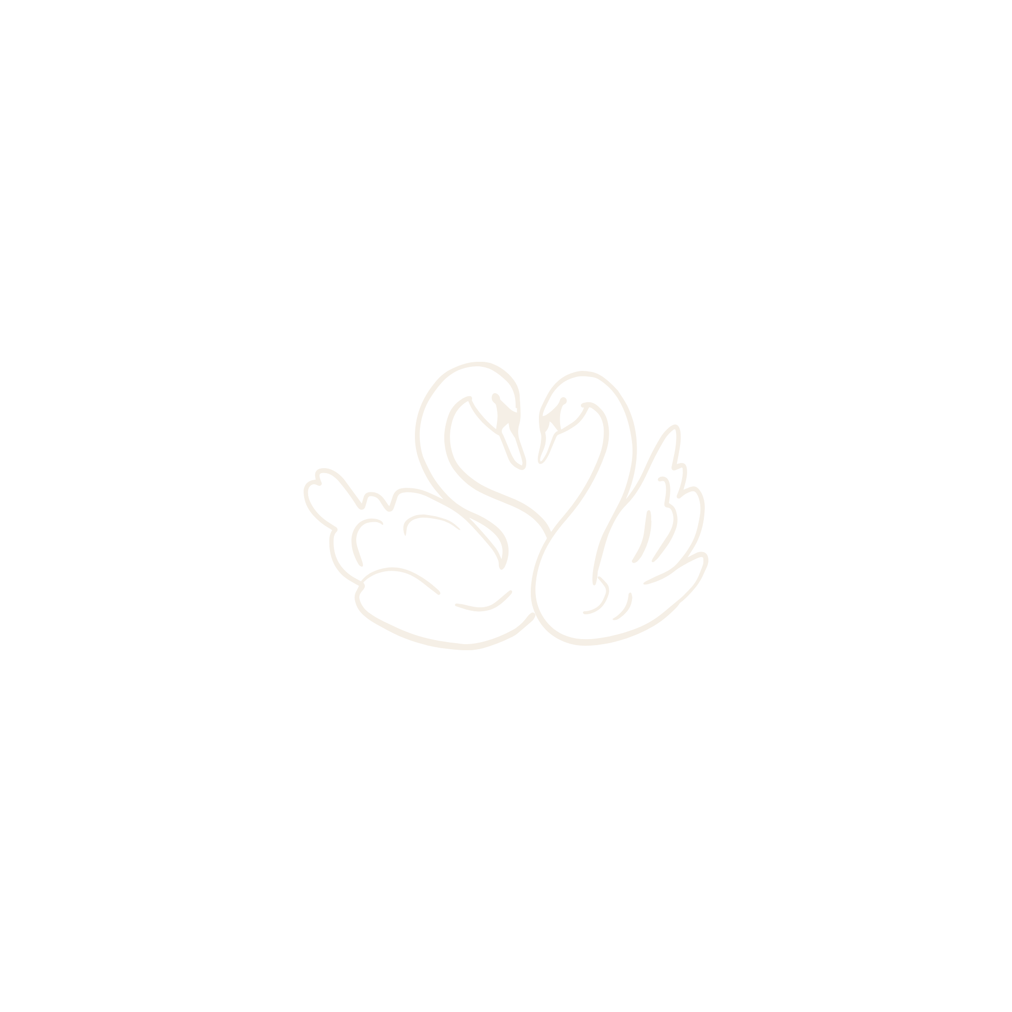 A line drawing of a swan with its wings spread and surrounded by floral motifs.
