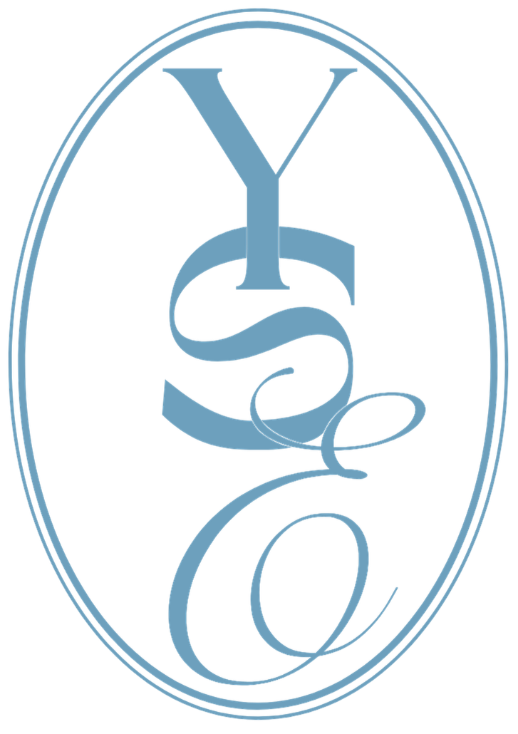 Stylized blue monogram with the letters Y, S, and O inside an oval outline.