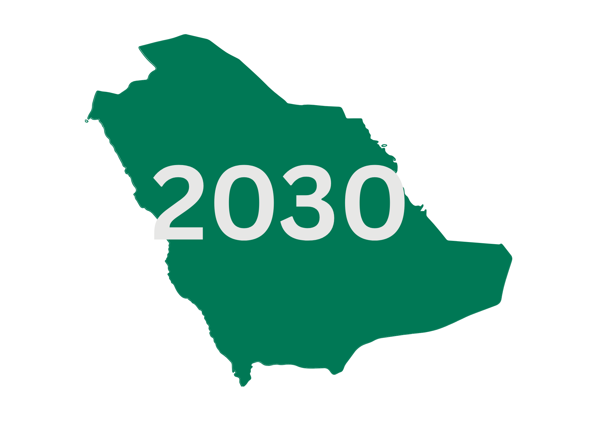 Outline map of California with large white text reading '2030'