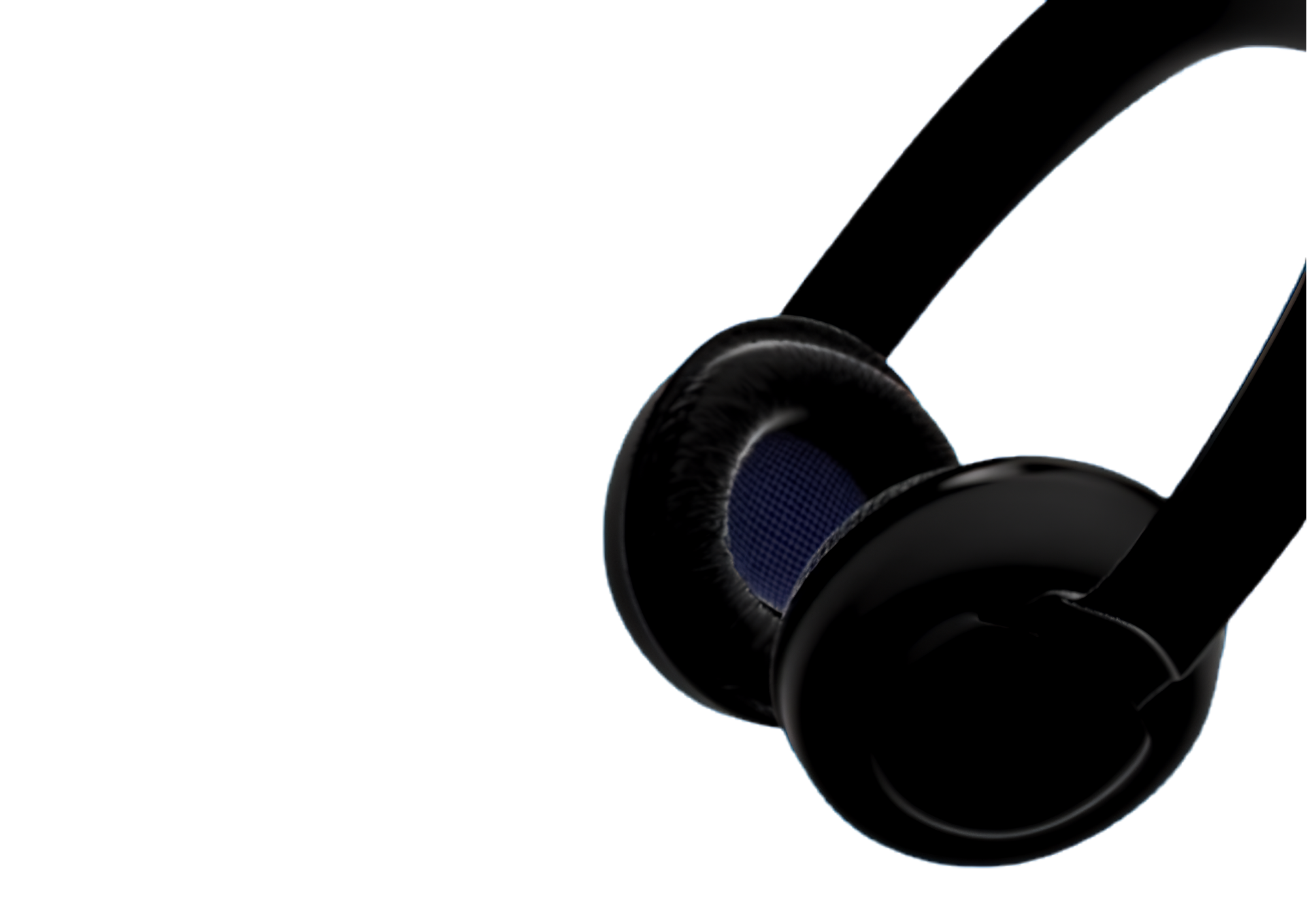 Close-up of black wireless earbuds with blue accents on a black background.