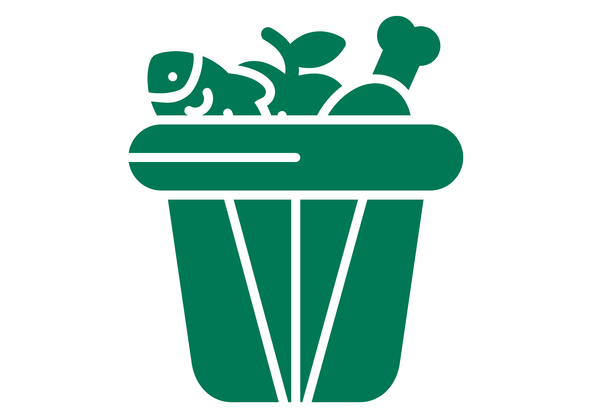 A minimalist green illustration of a bouquet of flowers in a container.
