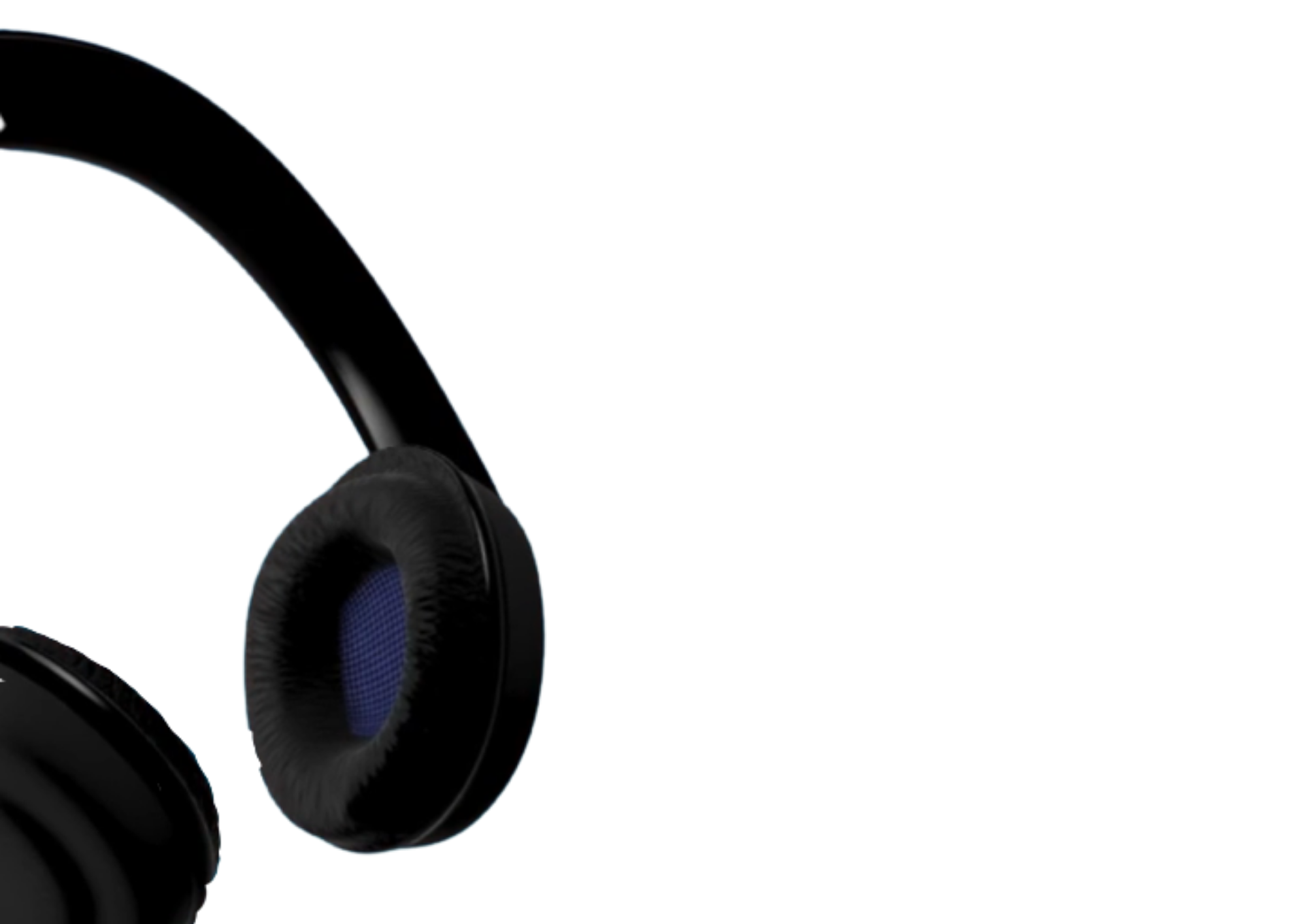 Black over-ear headphones with vocal ear cups on a background with red, purple, and blue horizontal stripes.