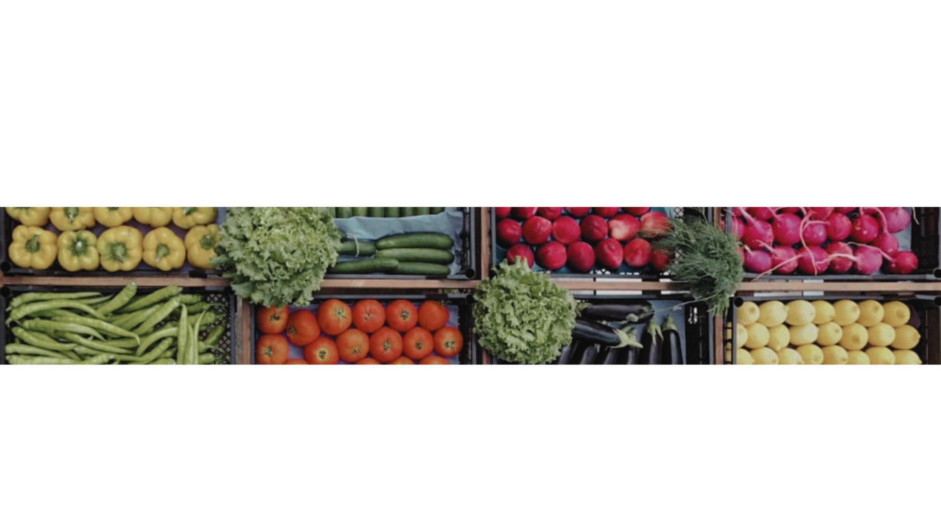 Display of fresh vegetables including yellow bell peppers, lettuce, cucumbers, tomatoes, radishes, onions, turnips, and zucchini in a market stall.