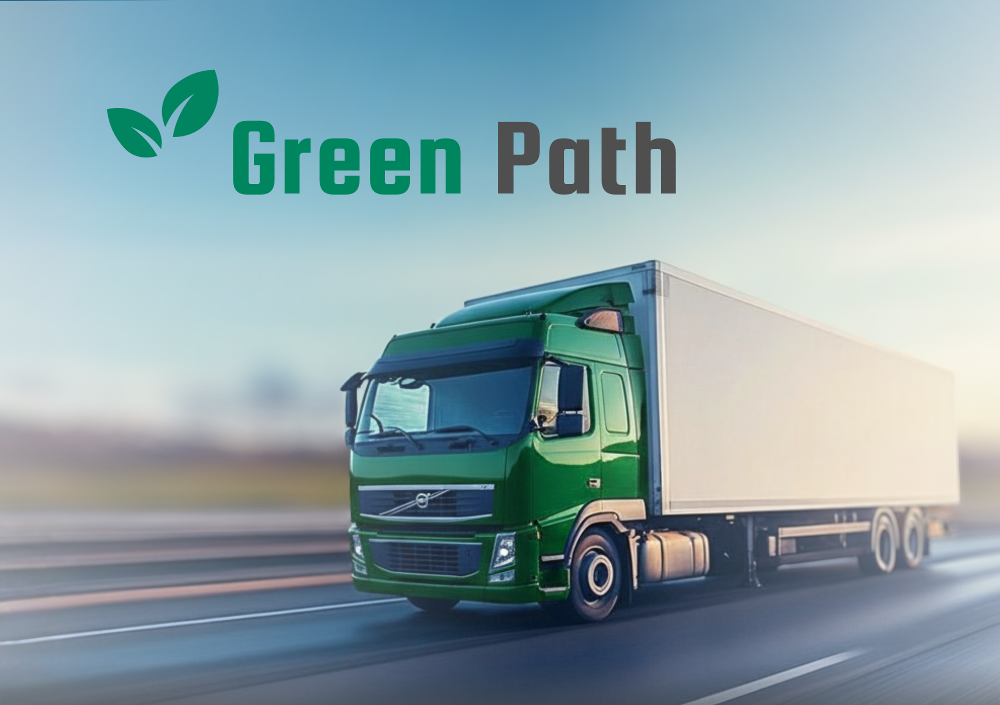 A green semi-truck with a white trailer driving on a highway during daytime.