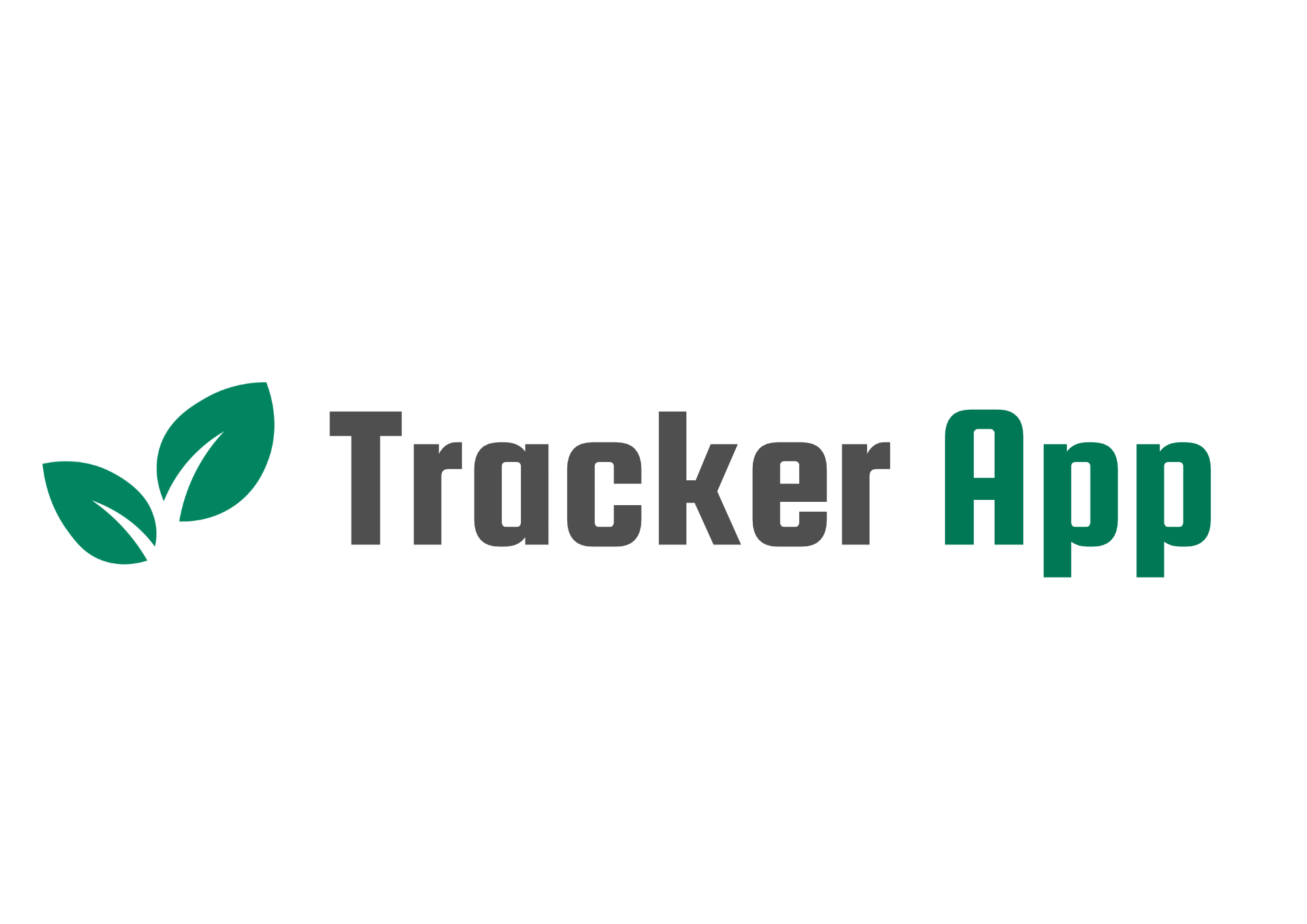 Logo for Tracker App featuring stylized green leaves and the text 'Tracker App' in black and green.
