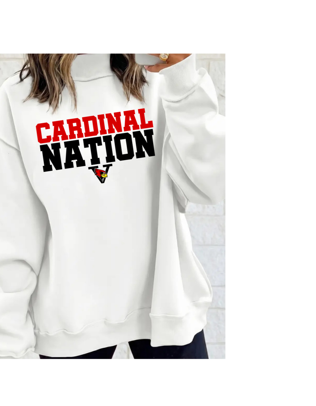 WHITE CARDINAL NATION MOCK NECK