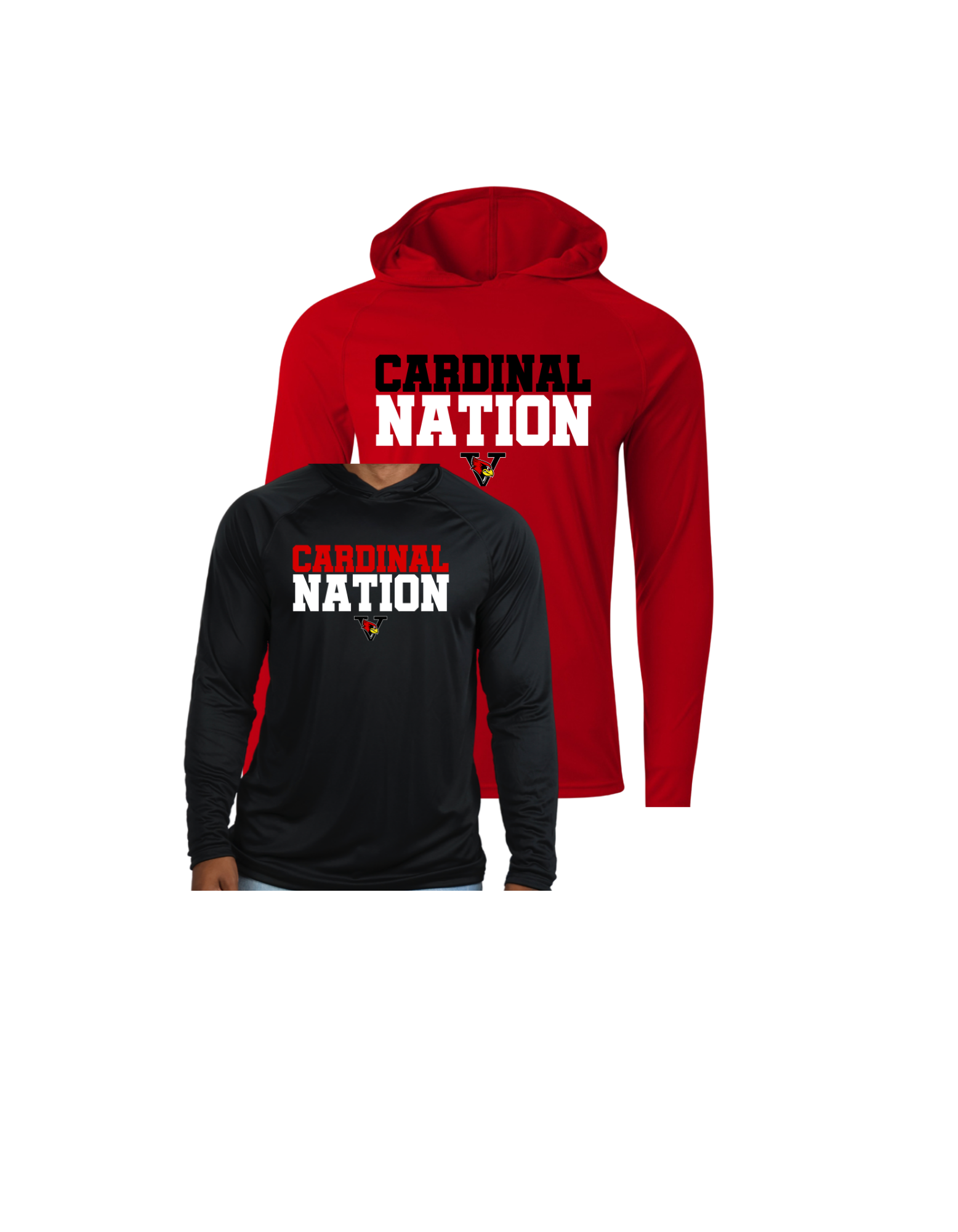 LONG SLEEVE HOODED SHIRT - CARDINAL NATION